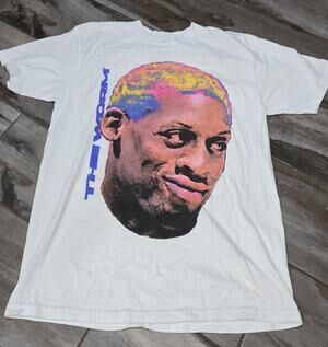 Rodman Apparel Dennis Rodman Graphic T Shirt White Rainbow Hair Size MEDIUM